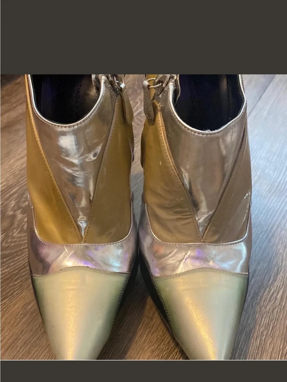 Balenciaga Yellow Patent Leather Stiletto Bootie with Black Accents